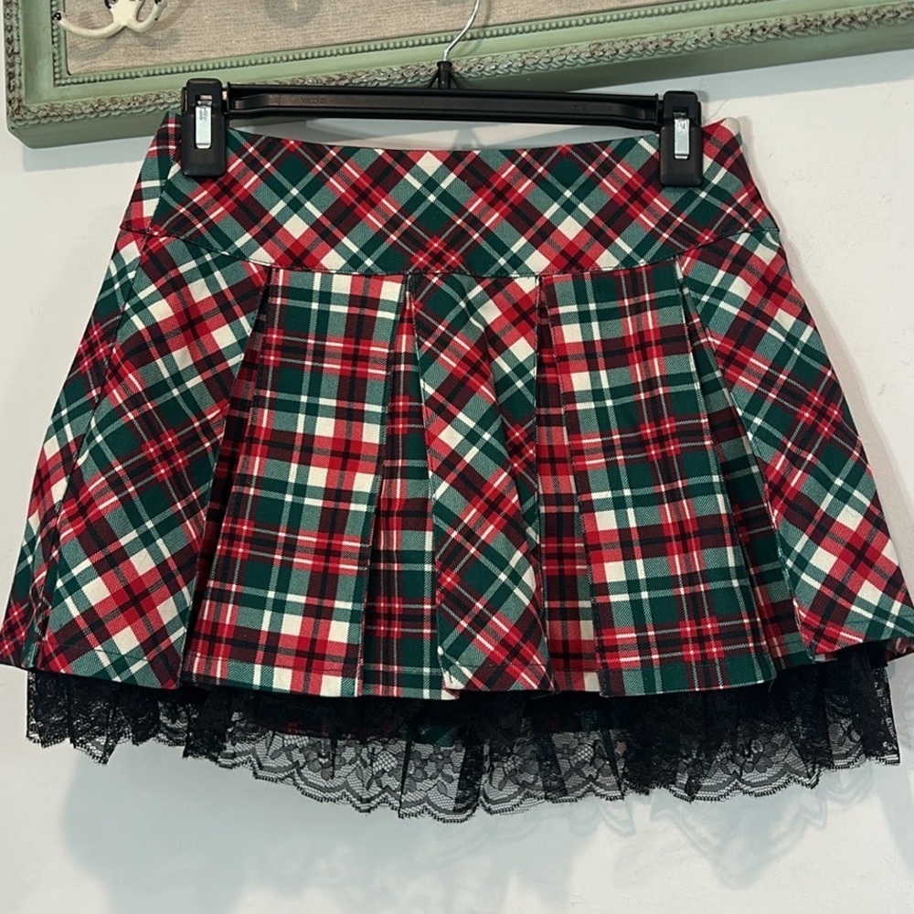 Dolls Kill Plaid ONLY Mini Skirt with Lace Trim - Picture 5 of 6